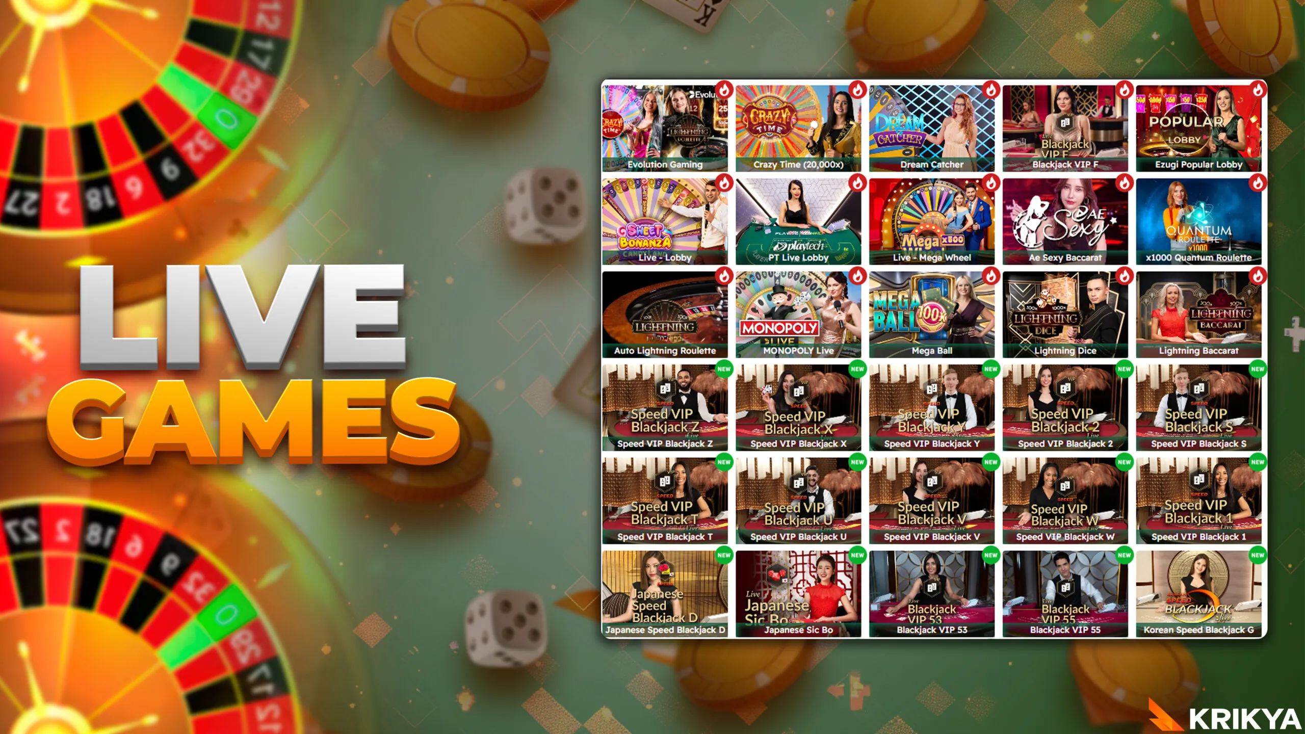 Variety of live casino games