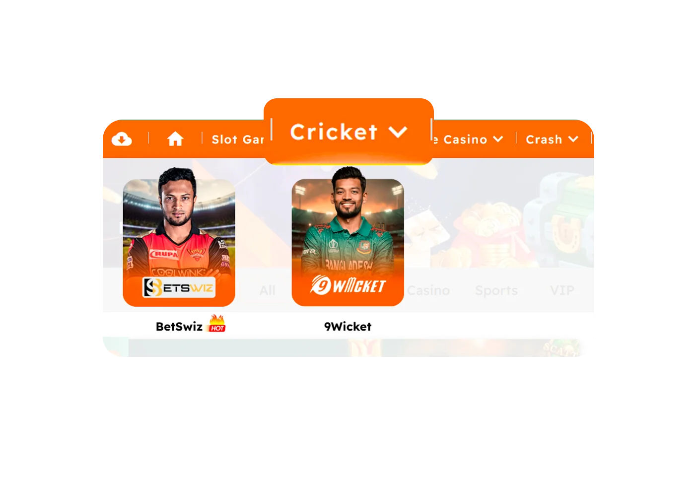 Cricket betting section.